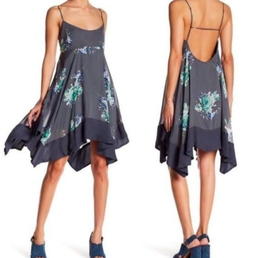 Free People Faded Bloom Mini Swing Dress Grey Small - Picture 13 of 15